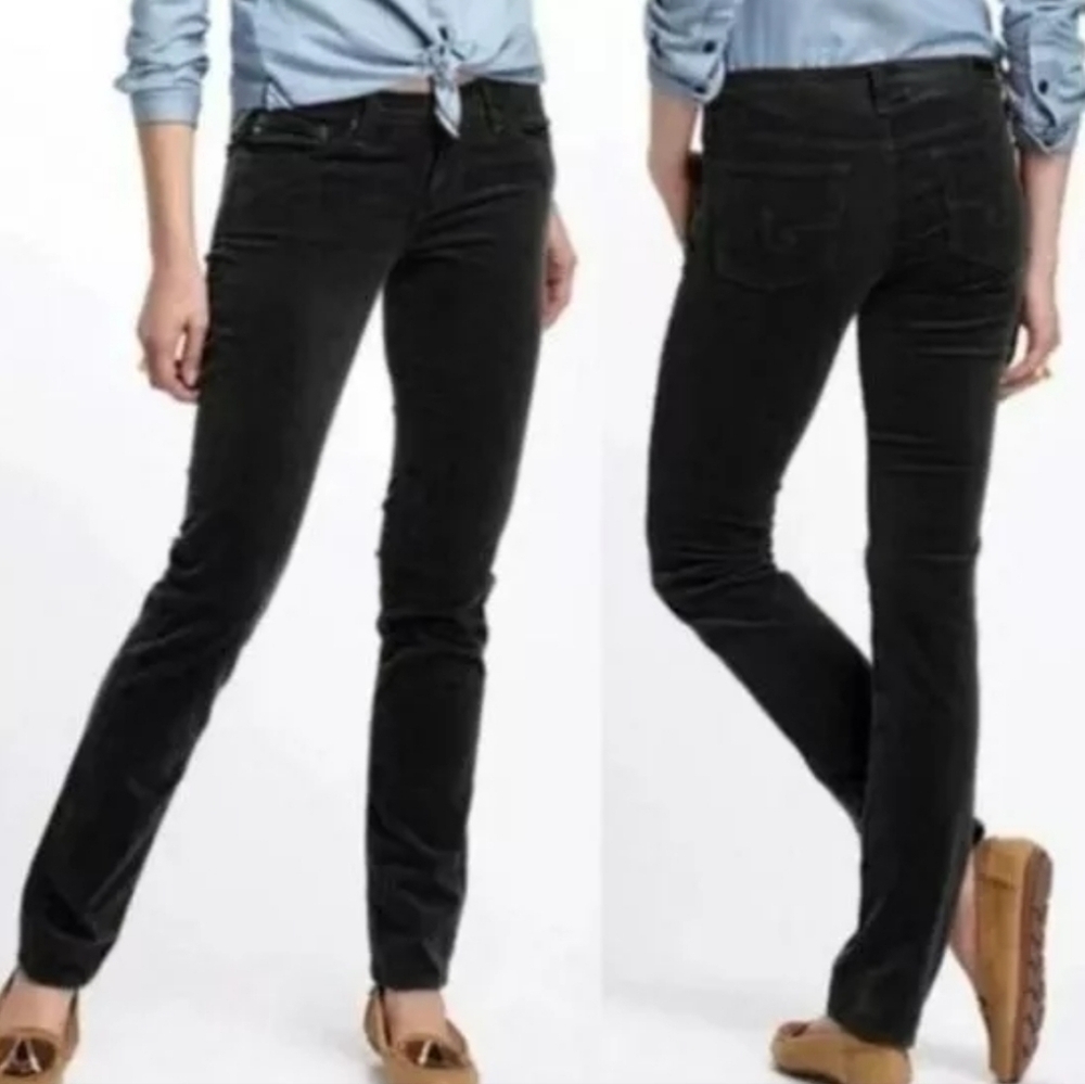 AG Adriano Goldschmied The Stevie Slim Straight Black Corduroy Jean Pant